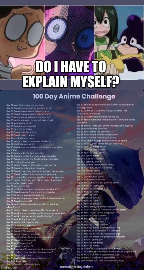 Day 20 | DO I HAVE TO EXPLAIN MYSELF? | image tagged in 100 day anime challenge,mha,mineta | made w/ Imgflip meme maker