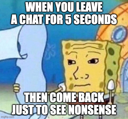 WHEN YOU LEAVE A CHAT FOR 5 SECONDS; THEN COME BACK JUST TO SEE NONSENSE | made w/ Imgflip meme maker