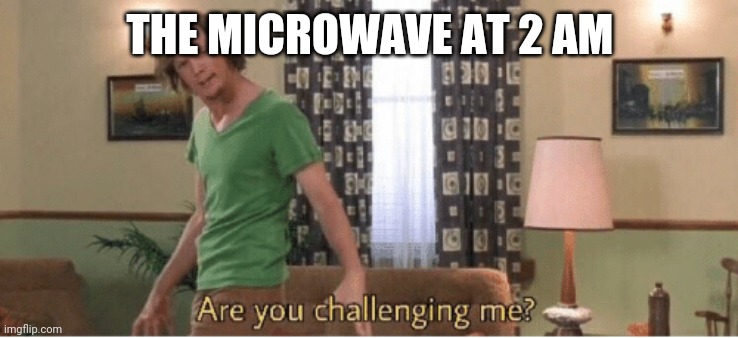 are you challenging me | THE MICROWAVE AT 2 AM | image tagged in are you challenging me | made w/ Imgflip meme maker