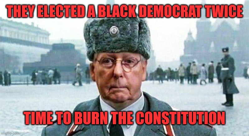 Moscow Mitch | THEY ELECTED A BLACK DEMOCRAT TWICE TIME TO BURN THE CONSTITUTION | image tagged in moscow mitch | made w/ Imgflip meme maker