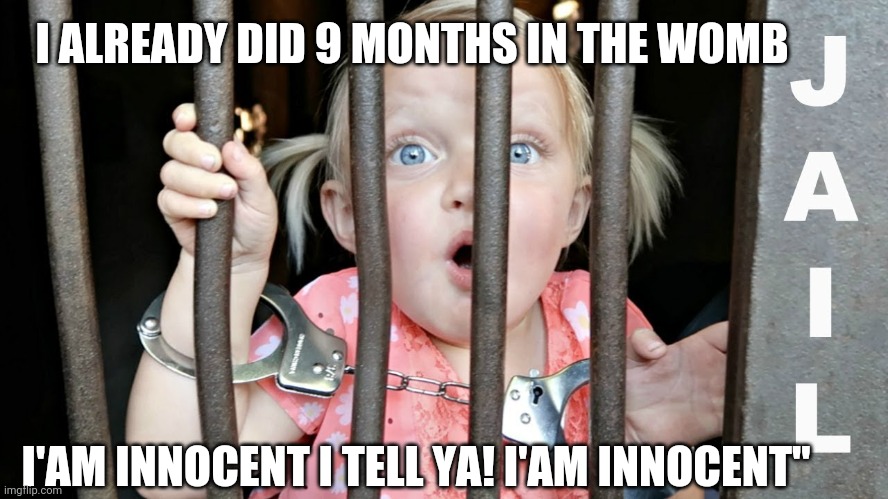 Baby behind bars | I ALREADY DID 9 MONTHS IN THE WOMB; I'AM INNOCENT I TELL YA! I'AM INNOCENT" | image tagged in funny memes | made w/ Imgflip meme maker