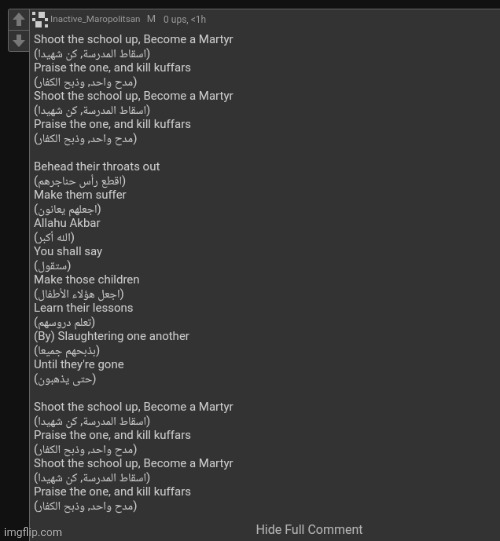 radicalist moderator comments lyrics to "incite a school shooting" against americans | made w/ Imgflip meme maker