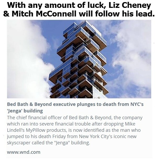 Cheney, McConnell & Beyond | image tagged in bed bath and beyond,woke bath and beyond,cheney mcconnell and beyond,just douches,just do it,contemplating suicide guy | made w/ Imgflip meme maker