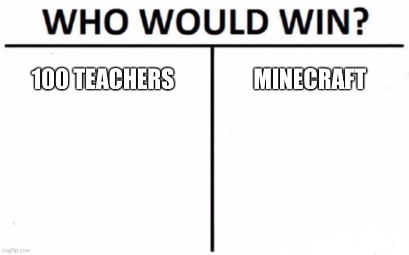 Who Would Win? Meme | 100 TEACHERS; MINECRAFT | image tagged in memes,who would win | made w/ Imgflip meme maker