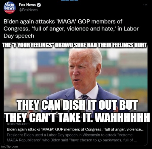 Fox News Crying | THE "F YOUR FEELINGS" CROWD SURE HAD THEIR FEELINGS HURT; THEY CAN DISH IT OUT BUT THEY CAN'T TAKE IT. WAHHHHHH | image tagged in fox news crying | made w/ Imgflip meme maker