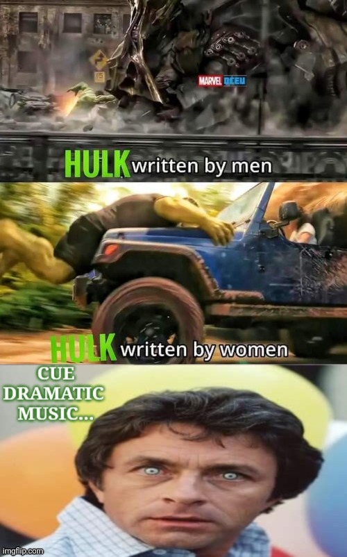 Hulk writers men v women | image tagged in hulk smash | made w/ Imgflip meme maker