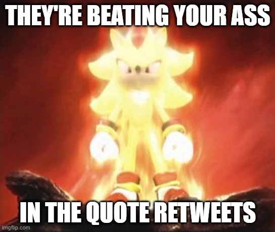 quote rtw | THEY'RE BEATING YOUR ASS; IN THE QUOTE RETWEETS | image tagged in super shadow | made w/ Imgflip meme maker