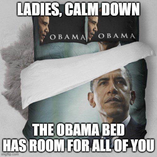 LADIES, CALM DOWN; THE OBAMA BED HAS ROOM FOR ALL OF YOU | made w/ Imgflip meme maker