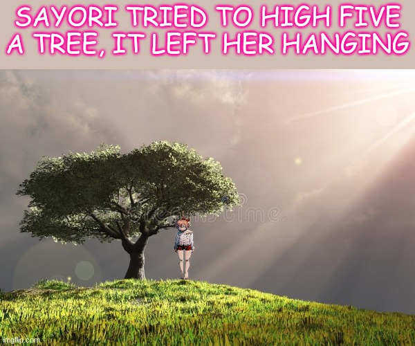SAYORI TRIED TO HIGH FIVE A TREE, IT LEFT HER HANGING | made w/ Imgflip meme maker