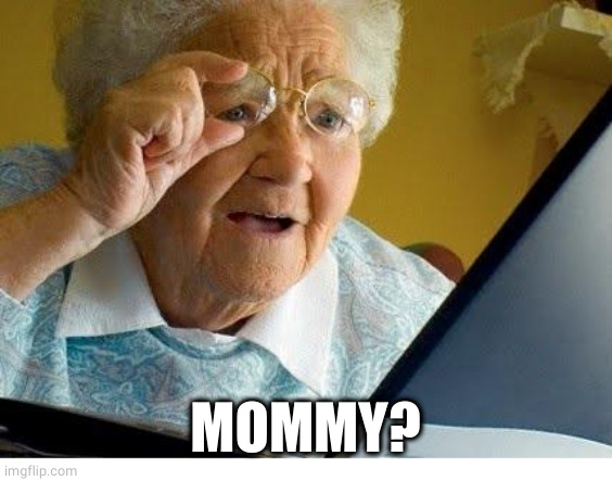 old lady at computer | MOMMY? | image tagged in old lady at computer | made w/ Imgflip meme maker