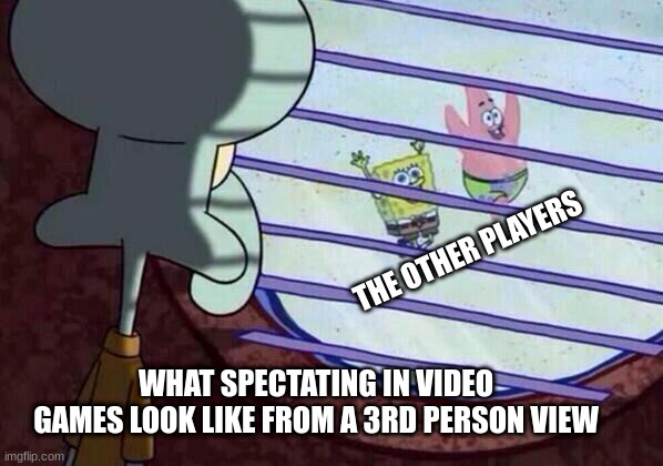 cod be like: | THE OTHER PLAYERS; WHAT SPECTATING IN VIDEO GAMES LOOK LIKE FROM A 3RD PERSON VIEW | image tagged in squidward window | made w/ Imgflip meme maker