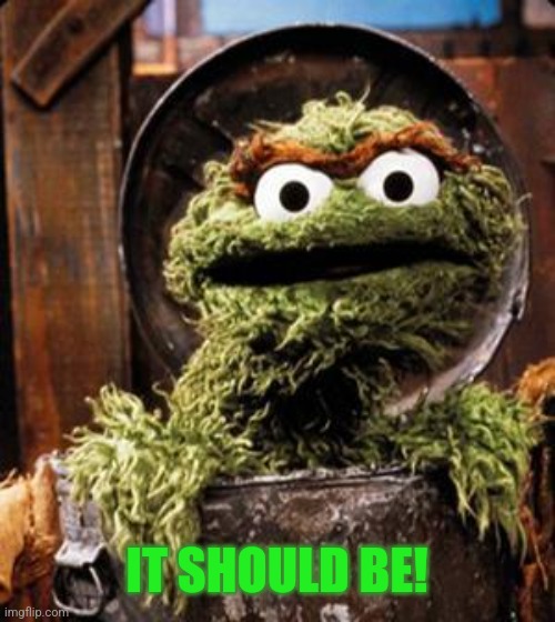 Oscar the Grouch | IT SHOULD BE! | image tagged in oscar the grouch | made w/ Imgflip meme maker