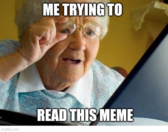 old lady at computer | ME TRYING TO READ THIS MEME | image tagged in old lady at computer | made w/ Imgflip meme maker