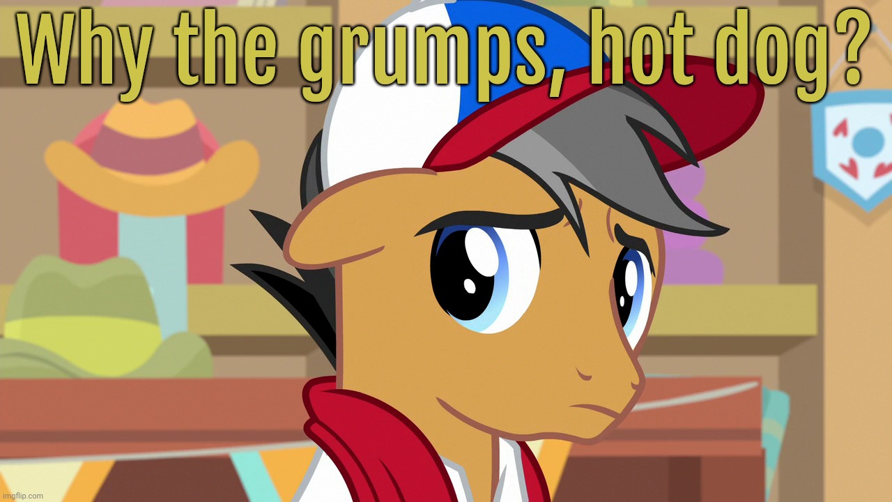 Pouty Pants (MLP) | Why the grumps, hot dog? | image tagged in pouty pants mlp | made w/ Imgflip meme maker