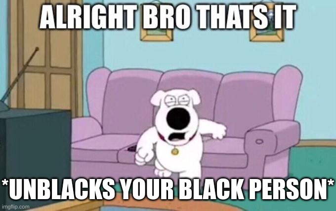 Alright bro, that's it | *UNBLACKS YOUR BLACK PERSON* | image tagged in alright bro that's it | made w/ Imgflip meme maker