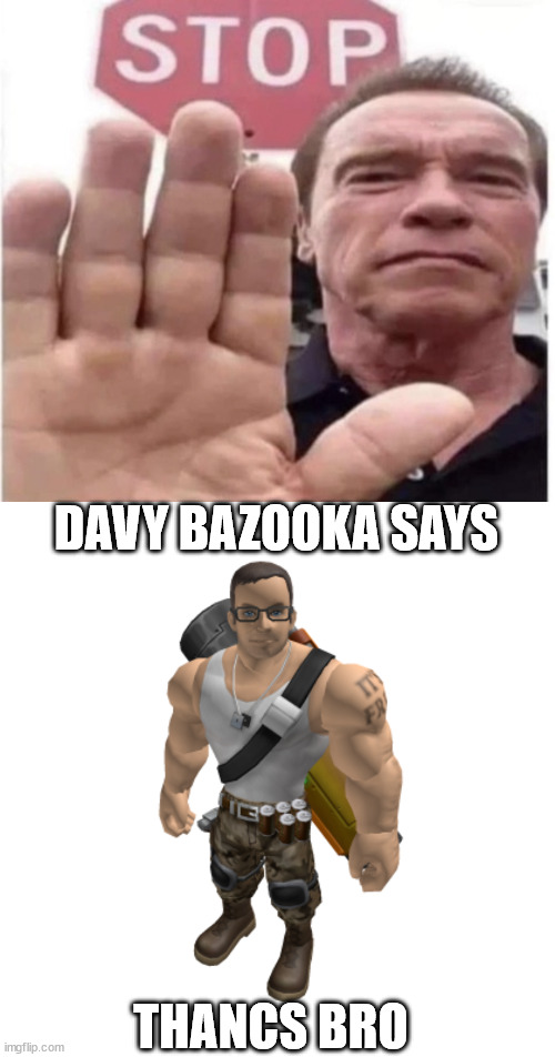 THANCS BRO DAVY BAZOOKA SAYS | image tagged in stop scrolling arnold,davy bazooka lol | made w/ Imgflip meme maker