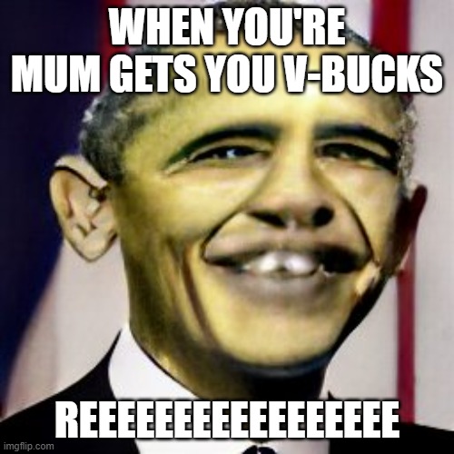 mmm obama likes u | WHEN YOU'RE MUM GETS YOU V-BUCKS; REEEEEEEEEEEEEEEEE | image tagged in obama | made w/ Imgflip meme maker