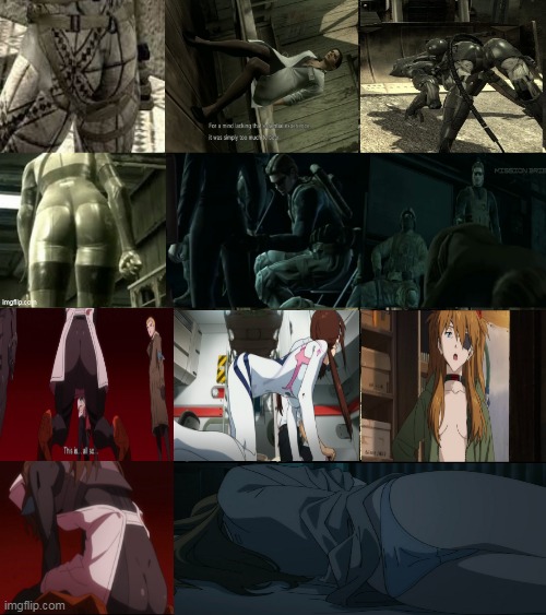 Drawing parallels that do not make any sense n°7 | image tagged in neon genesis evangelion,metal gear solid,rebuild of evangelion,asuka langley soryu | made w/ Imgflip meme maker