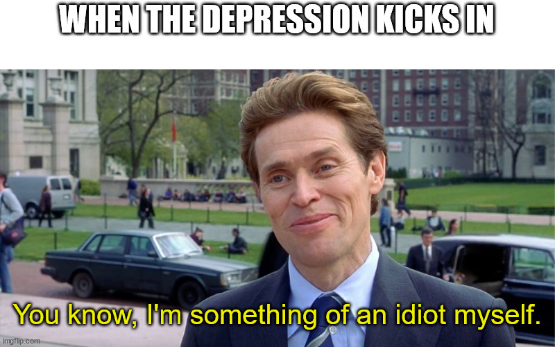 You know, I'm something of a scientist myself | WHEN THE DEPRESSION KICKS IN; You know, I'm something of an idiot myself. | image tagged in you know i'm something of a scientist myself,idiot,depression | made w/ Imgflip meme maker