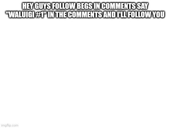 Follow begs | HEY GUYS FOLLOW BEGS IN COMMENTS SAY "WALUIGI #1" IN THE COMMENTS AND I'LL FOLLOW YOU | image tagged in blank white template | made w/ Imgflip meme maker