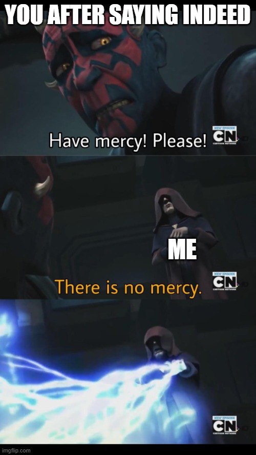 No mercy | YOU AFTER SAYING INDEED ME | image tagged in no mercy | made w/ Imgflip meme maker