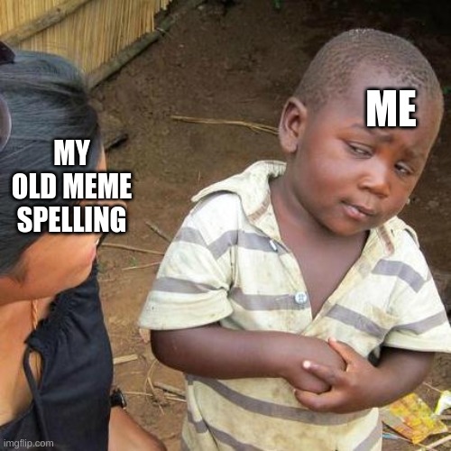 what the hell is that spelling | ME; MY OLD MEME SPELLING | image tagged in memes,third world skeptical kid | made w/ Imgflip meme maker