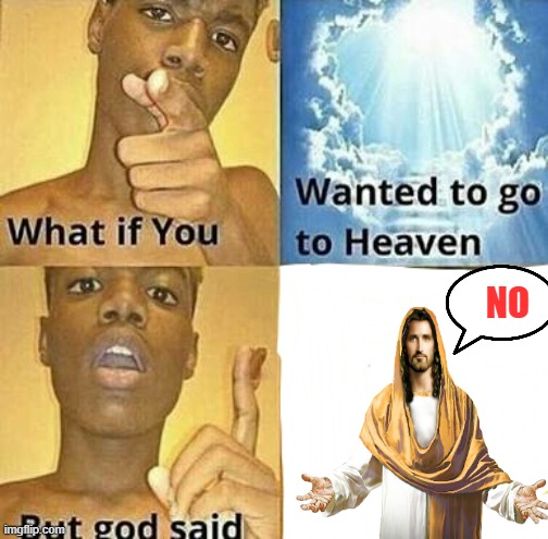 What if you wanted to go to Heaven | NO | image tagged in what if you wanted to go to heaven | made w/ Imgflip meme maker