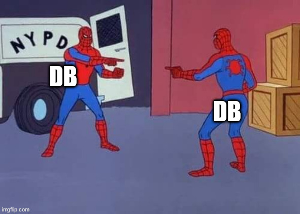 Spiderman mirror | DB; DB | image tagged in spiderman mirror | made w/ Imgflip meme maker