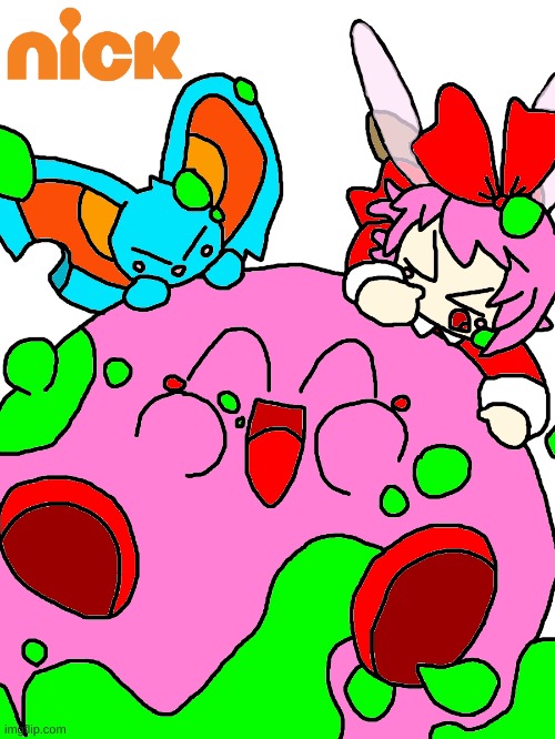 Kirby is covered in slime | image tagged in kirby,cute,fanart,ribbon,nickelodeon | made w/ Imgflip meme maker