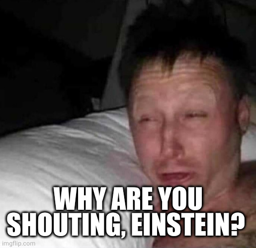 Sleepy guy | WHY ARE YOU SHOUTING, EINSTEIN? | image tagged in sleepy guy | made w/ Imgflip meme maker