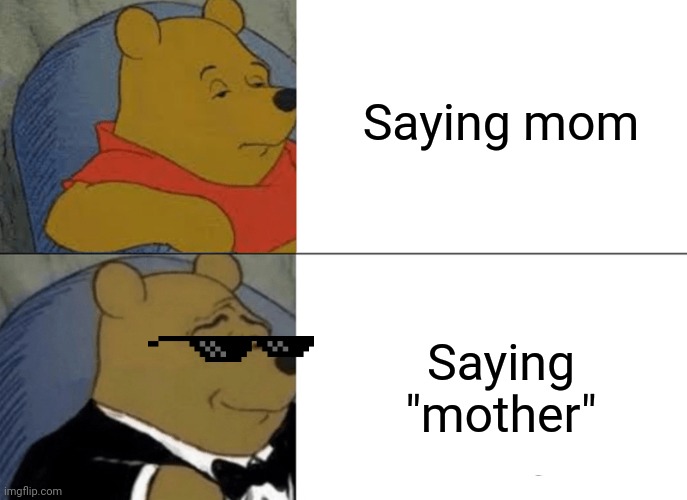 Calling your mom | Saying mom; Saying "mother" | image tagged in memes,tuxedo winnie the pooh | made w/ Imgflip meme maker