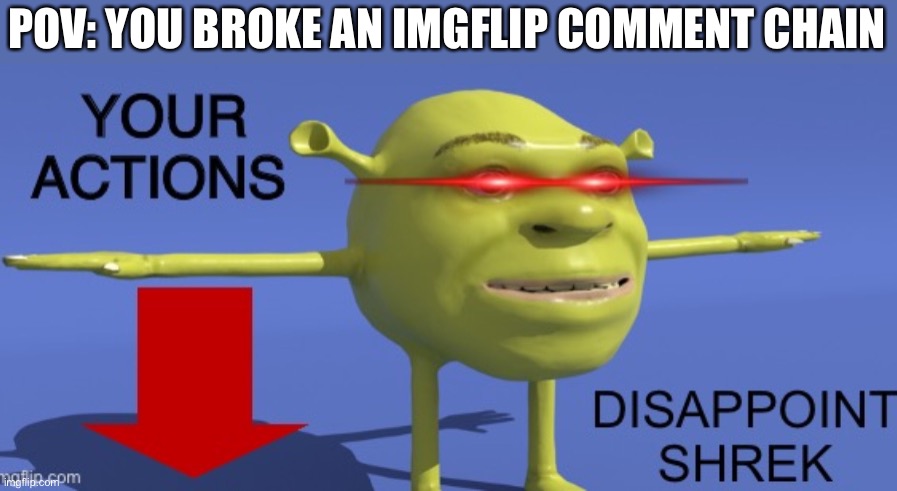 Shrek the decider | POV: YOU BROKE AN IMGFLIP COMMENT CHAIN | image tagged in shrek the decider | made w/ Imgflip meme maker