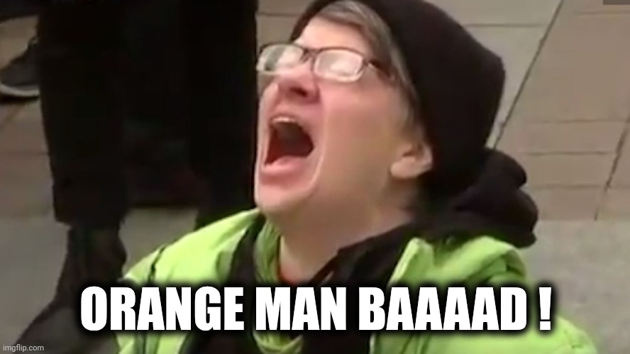 Screaming Liberal  | ORANGE MAN BAAAAD ! | image tagged in screaming liberal | made w/ Imgflip meme maker