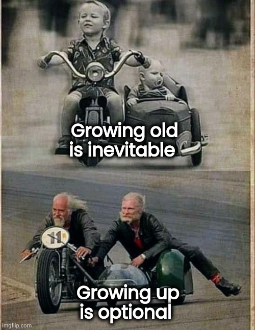 Growing old is inevitable Growing up is optional | made w/ Imgflip meme maker