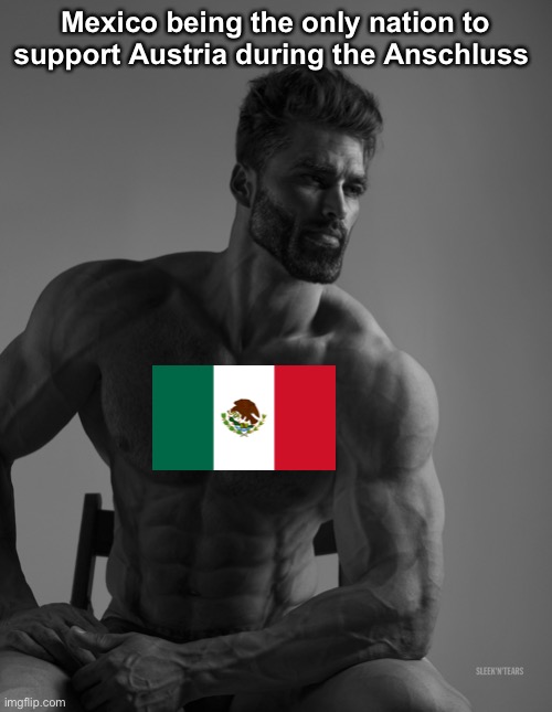 They had balls to stand up againts Nazi Germany | Mexico being the only nation to support Austria during the Anschluss | image tagged in giga chad,mexico,austria | made w/ Imgflip meme maker