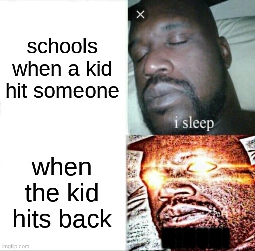 memes that make me cry 12 | schools when a kid hit someone; when the kid hits back; HIHUHI | image tagged in memes,sleeping shaq | made w/ Imgflip meme maker