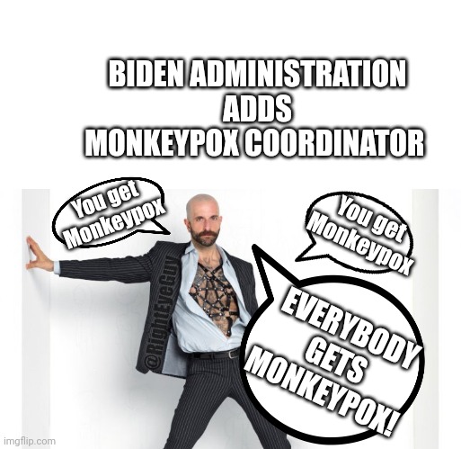 Biden adds monkeypox coordinator | BIDEN ADMINISTRATION ADDS MONKEYPOX COORDINATOR; You get Monkeypox; You get Monkeypox; EVERYBODY GETS MONKEYPOX! @RightEyeGuy | image tagged in memes,blank transparent square,biden names monkeypox coordinator | made w/ Imgflip meme maker