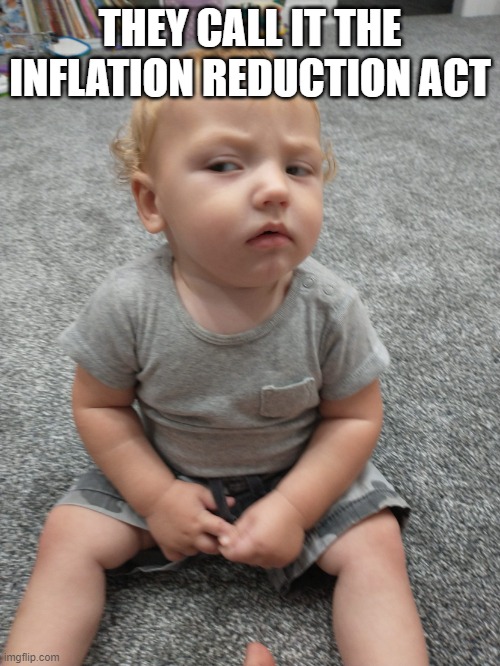 Suspicious Little Guy | THEY CALL IT THE INFLATION REDUCTION ACT | image tagged in suspicious little guy | made w/ Imgflip meme maker