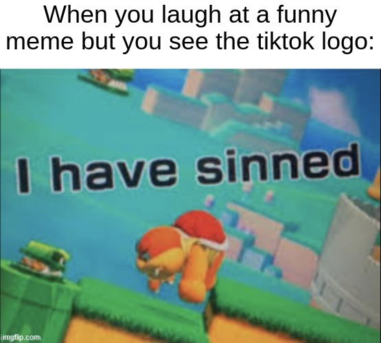 I have sinned | When you laugh at a funny meme but you see the tiktok logo: | image tagged in i have sinned | made w/ Imgflip meme maker