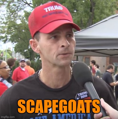 Trump supporter | SCAPEGOATS | image tagged in trump supporter | made w/ Imgflip meme maker