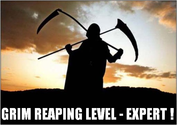 The Double Scythe Method ! | GRIM REAPING LEVEL - EXPERT ! | image tagged in grim reaper,level expert,dark humour | made w/ Imgflip meme maker