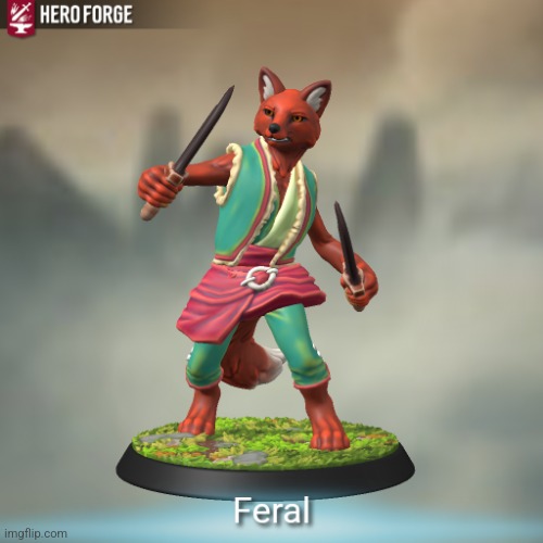 A Fox Rogue I made using Hero Forge. | image tagged in never gonna give you up,never gonna let you down,never gonna run around,and desert you,trololol | made w/ Imgflip meme maker