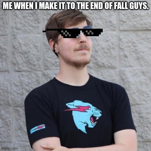 Mr. Beast | ME WHEN I MAKE IT TO THE END OF FALL GUYS. | image tagged in mr beast | made w/ Imgflip meme maker