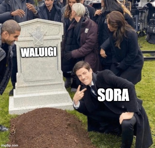 LAST DLC OF SMASH ULTIMATE IS LIKE | WALUIGI; SORA | image tagged in grant gustin over grave | made w/ Imgflip meme maker