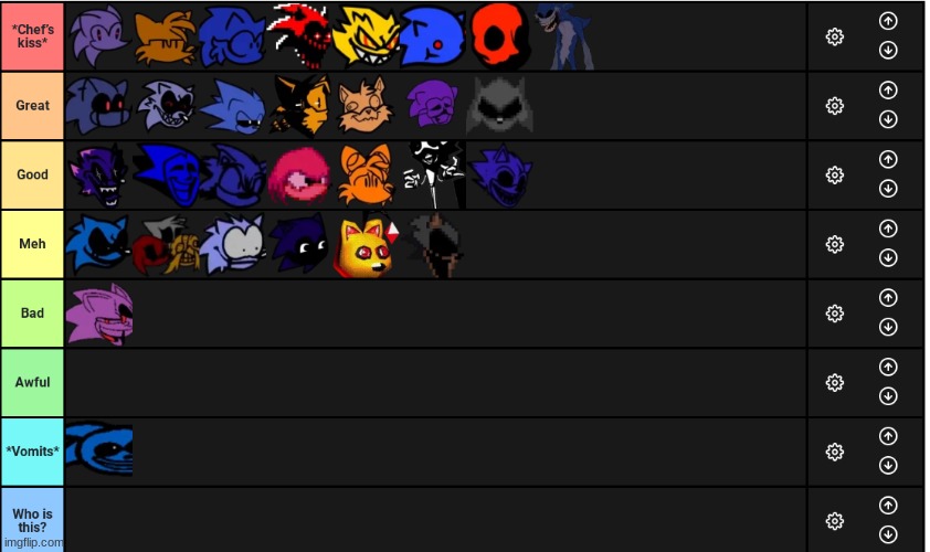 Create a Sonic.exe fnf 2.5/3.0 Tier List - TierMaker