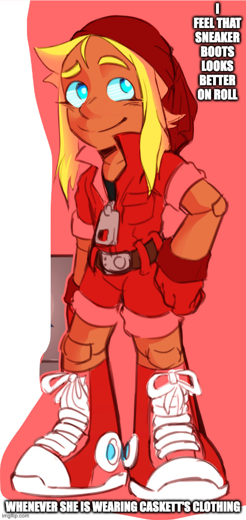 OG Roll in Caskett's Attire | I FEEL THAT SNEAKER BOOTS LOOKS BETTER ON ROLL; WHENEVER SHE IS WEARING CASKETT'S CLOTHING | image tagged in megaman,roll,memes | made w/ Imgflip meme maker