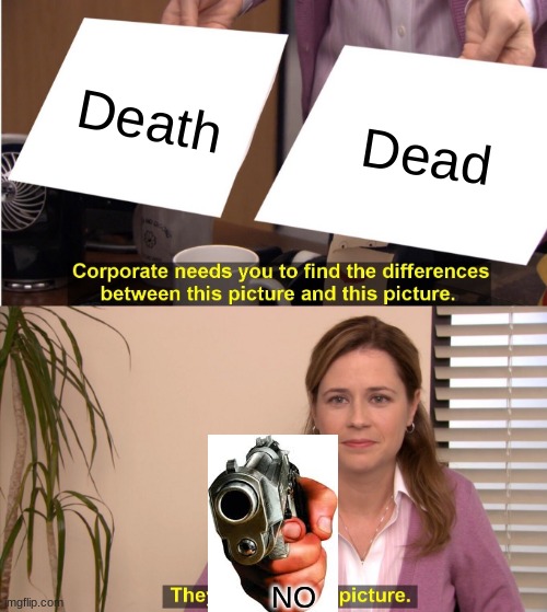 They're The Same Picture | Death; Dead; NO | image tagged in memes,they're the same picture | made w/ Imgflip meme maker