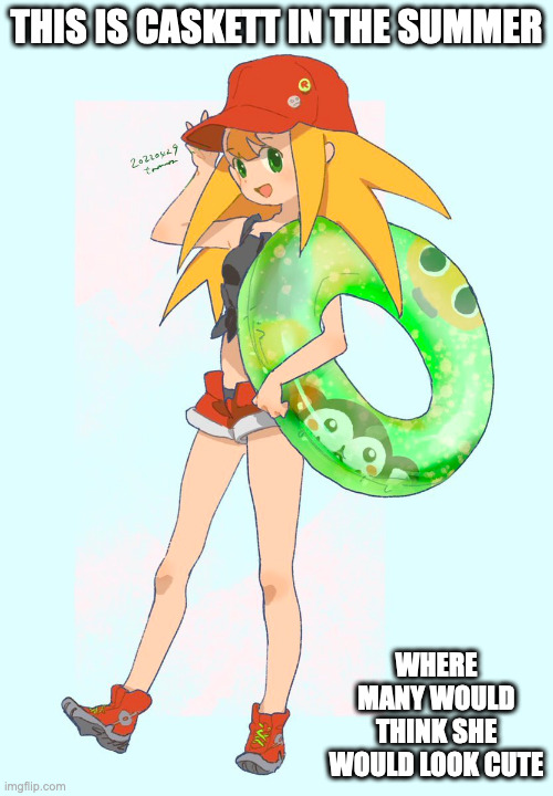 Summer Caskett | THIS IS CASKETT IN THE SUMMER; WHERE MANY WOULD THINK SHE WOULD LOOK CUTE | image tagged in megaman,megaman legends,roll caskett,memes | made w/ Imgflip meme maker