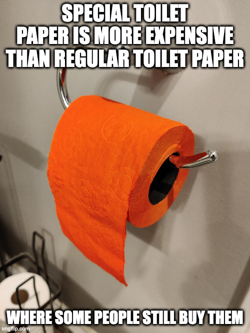 Orange Toliet Paper | SPECIAL TOILET PAPER IS MORE EXPENSIVE THAN REGULAR TOILET PAPER; WHERE SOME PEOPLE STILL BUY THEM | image tagged in toliet paper,memes | made w/ Imgflip meme maker