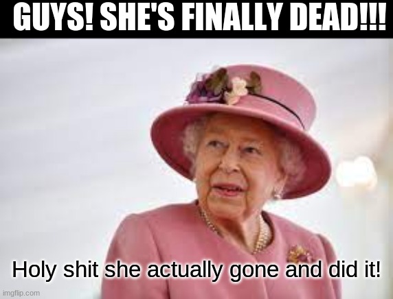 Look it up! Everyone else in class confirms it! | GUYS! SHE'S FINALLY DEAD!!! Holy shit she actually gone and did it! | image tagged in dead | made w/ Imgflip meme maker